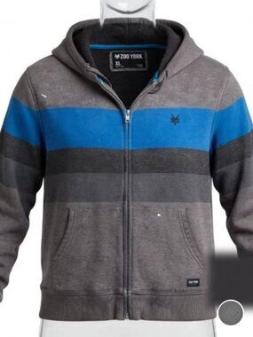 Zoo York Mens XL Gray Blue Colorblock Full Zip Hooded Fleece Hoodie Pockets